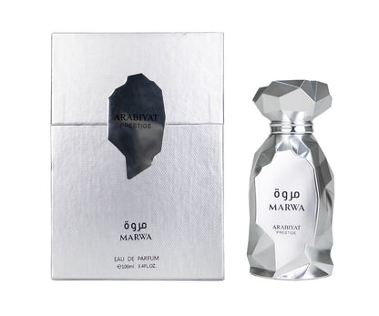 Arabiyat Prestige Marwa 100 ml men’s Eau de Parfum – citrus aromatic top with neroli, ginger, cinnamon and warm amber-woody base.