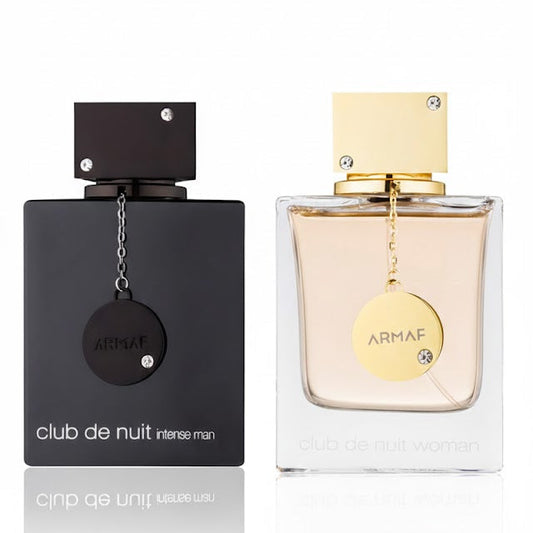 Club de Nuit His & Hers Bundle – two full-size Armaf perfumes featuring Intense Man and Woman for a classic couples fragrance pairing.