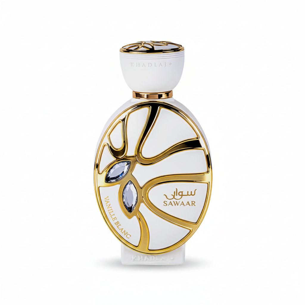 Khadlaj Sawaar Vanille Blanc Eau de Parfum 100 ml bottle – creamy vanilla fragrance with warm amber and smooth musky base