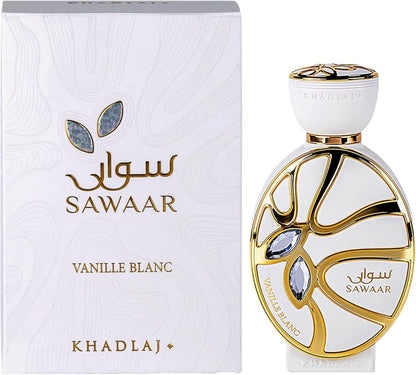 Khadlaj Sawaar Vanille Blanc Eau de Parfum 100 ml bottle – creamy vanilla fragrance with warm amber and smooth musky base