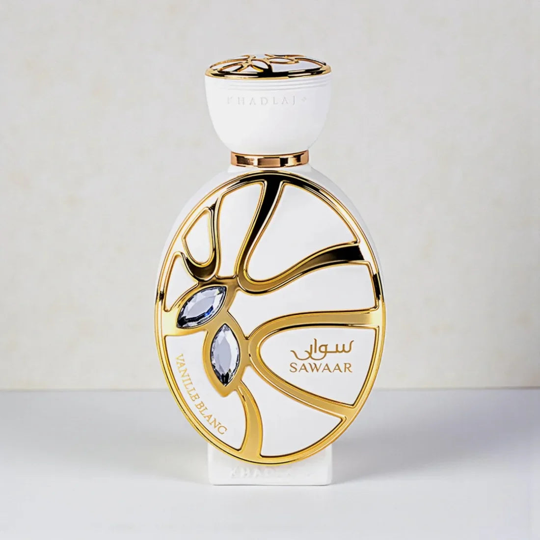 Khadlaj Sawaar Vanille Blanc Eau de Parfum 100 ml bottle – creamy vanilla fragrance with warm amber and smooth musky base