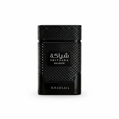 Khadlaj Shiyaaka Shadow 100 ml (3.4 oz) bottle – citrus aromatic opening over spicy woods and amber musk woody base.