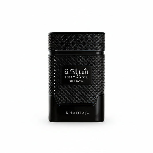 Khadlaj Shiyaaka Shadow 100 ml (3.4 oz) bottle – citrus aromatic opening over spicy woods and amber musk woody base.