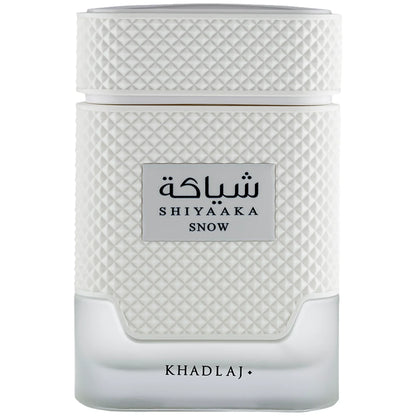 Khadlaj Shiyaaka Snow 100 ml (3.4 oz) bottle – icy mint citrus opening over clean musk and soft woods base.
