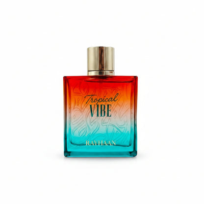 Rayhaan Tropical Vibe Eau de Parfum 100 ml bottle – tropical mango pineapple fragrance with coconut and fresh woods.