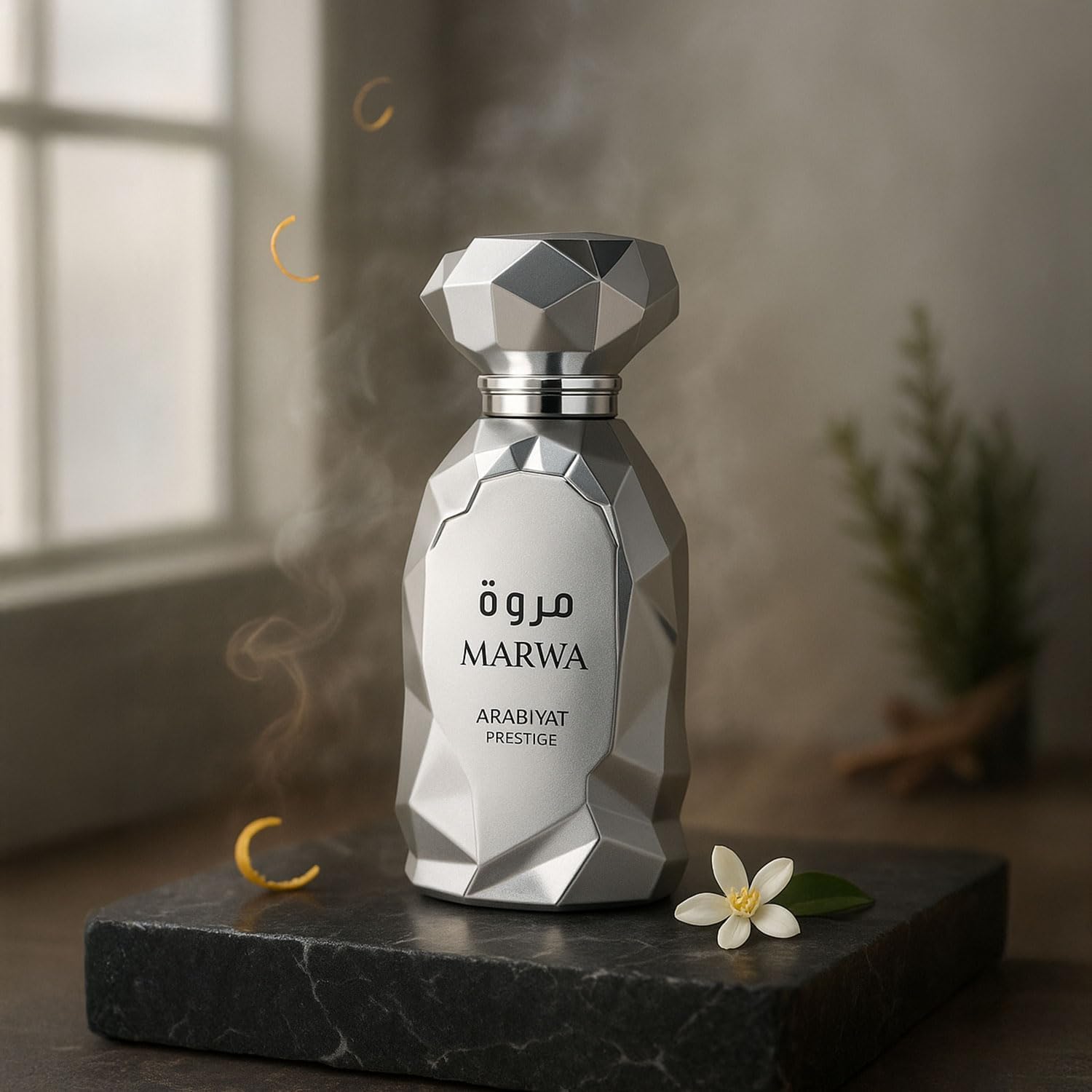 Arabiyat Prestige Marwa 100 ml men’s Eau de Parfum – citrus aromatic top with neroli, ginger, cinnamon and warm amber-woody base.