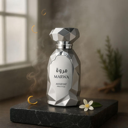 Arabiyat Prestige Marwa 100 ml men’s Eau de Parfum – citrus aromatic top with neroli, ginger, cinnamon and warm amber-woody base.